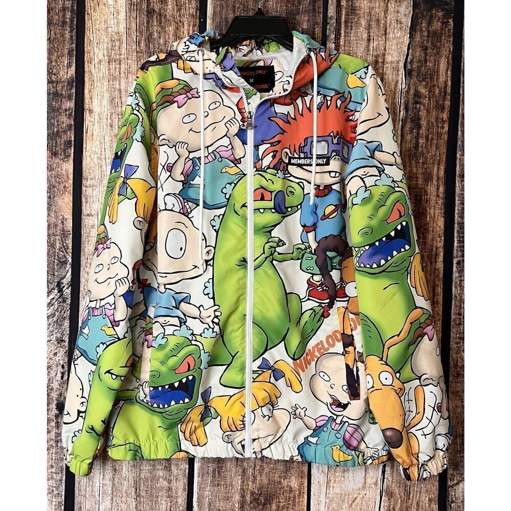 Rugrats Nickelodeon Members Only Jacket Mens Large Hooded Full Zip